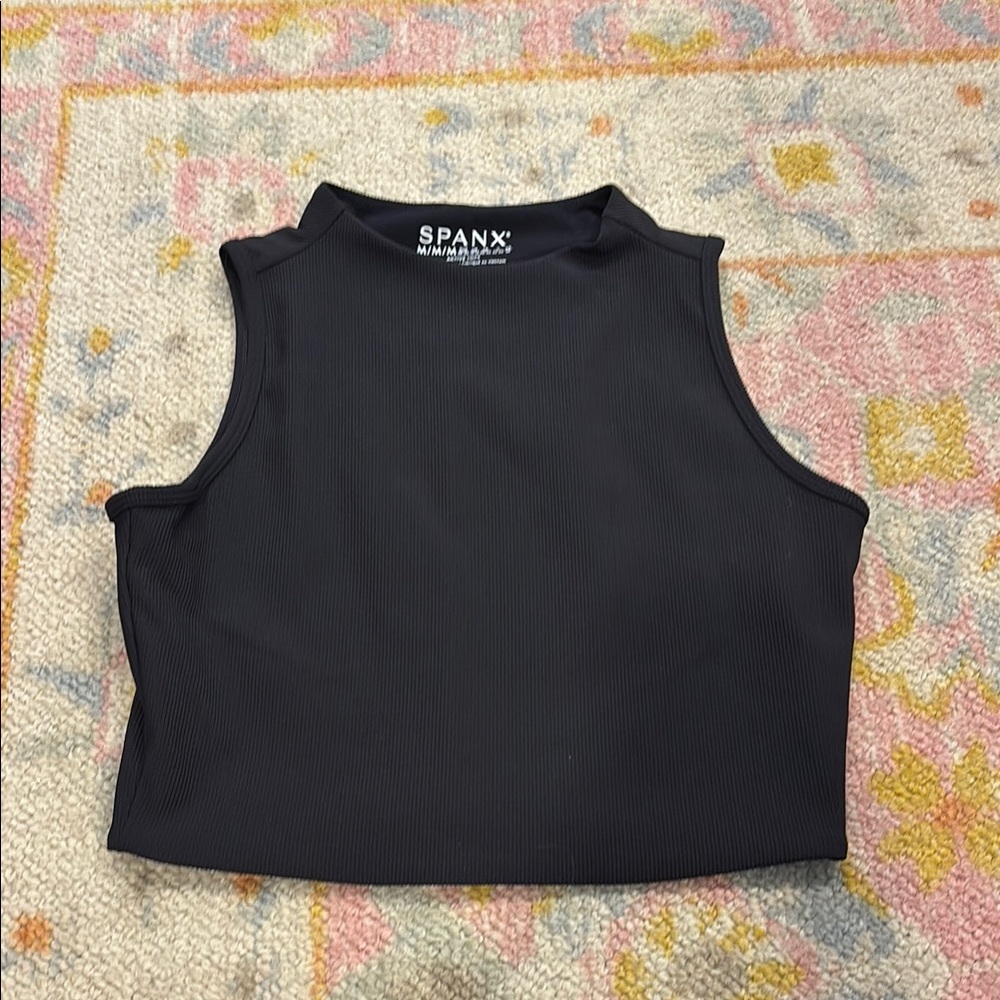 SPANX Black Sleeveless Crop Tank with Mandarin Collar